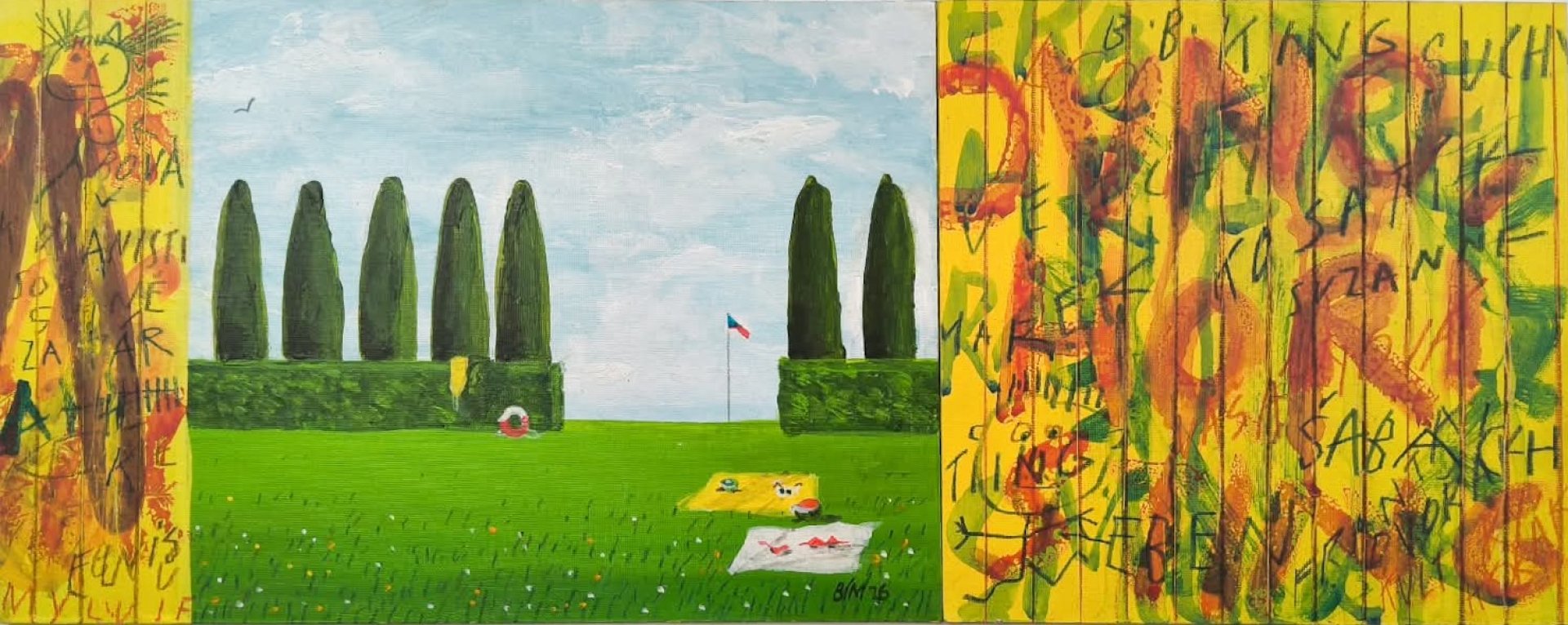 16.Tomáš Bím, Plot osobností Na plovárně, akryl na plátně, 20 x 50 cm