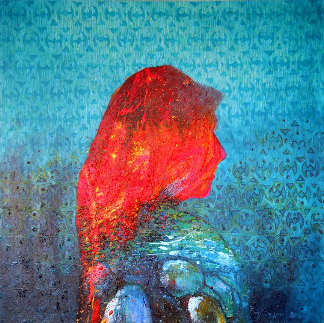 20.Jan Tichý-Žena čtyř živlů, akryl plátno,80x80 (1)