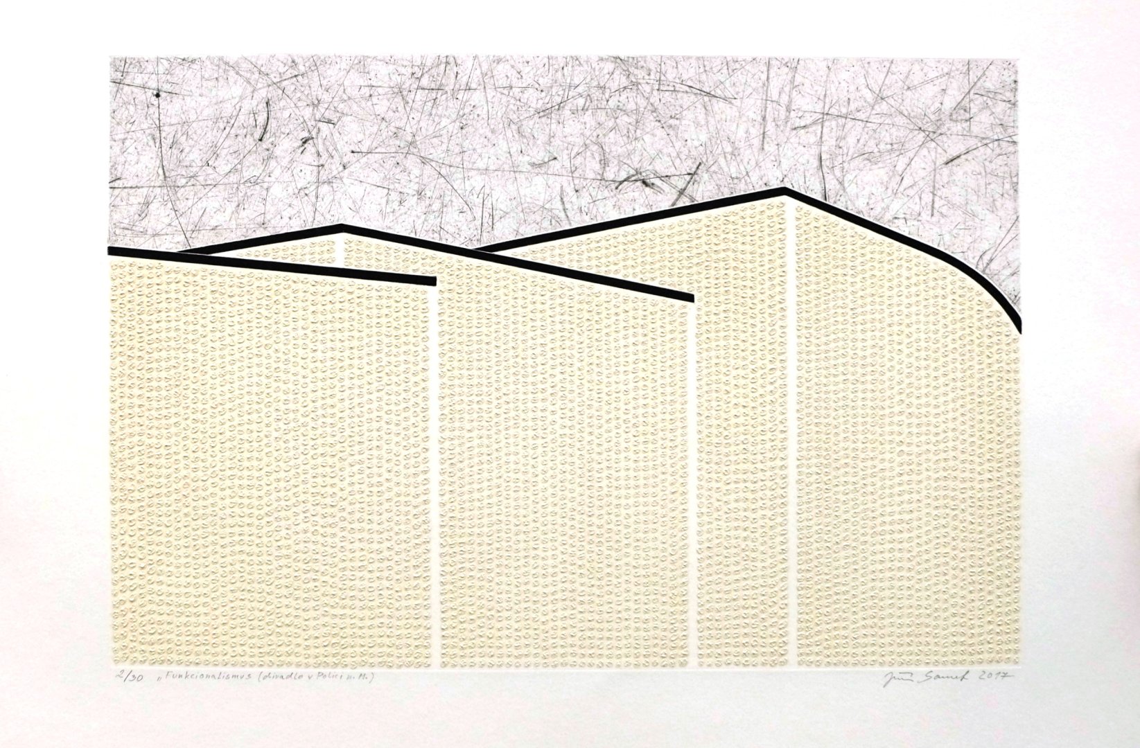 23.Jiří Samek, Funkcionalismus (DÚ 1.republika),2017,hlubotisk z lina,33x50 cm