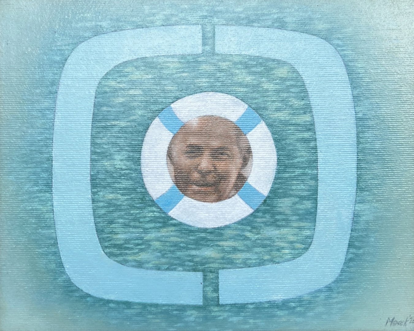 36.Jiří Mocek, Na plovárně s Markem, olej na plátně, 20 x 25 cm