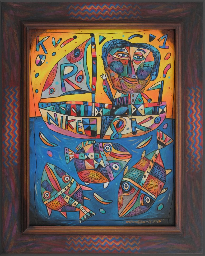 42. Michal Halva, Když na plovárnu, tak jedině lodí, komb. technika, 71x57