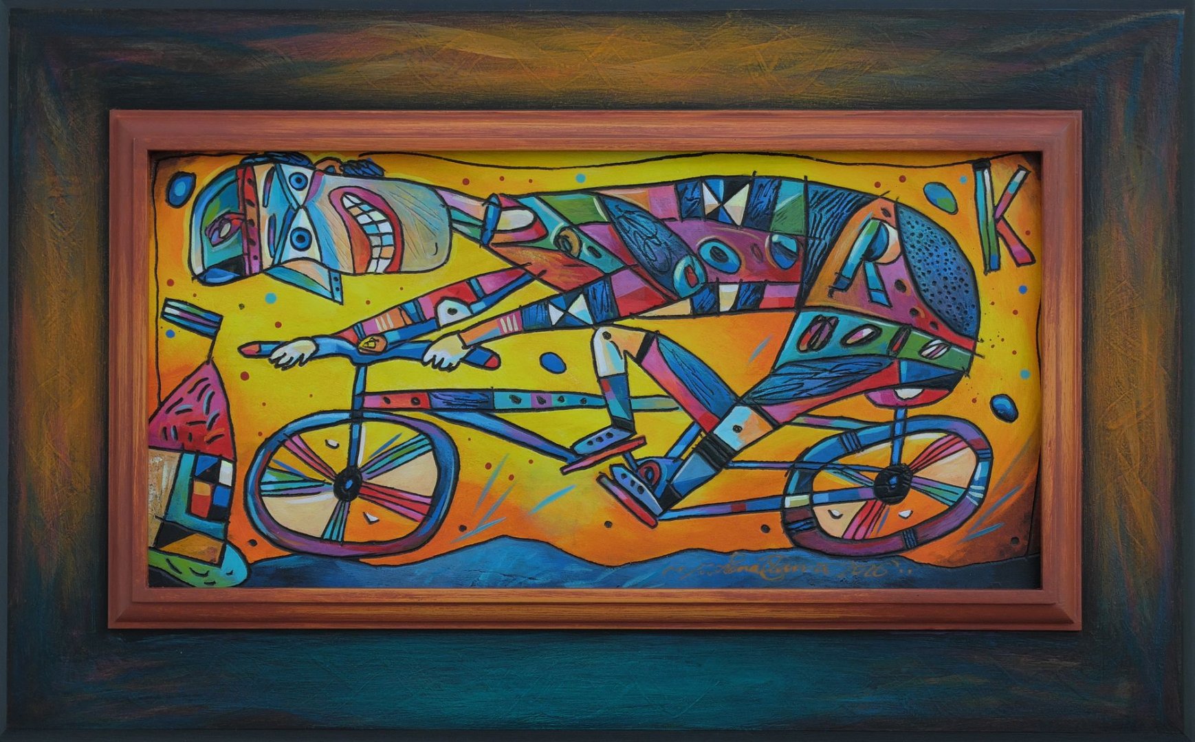 43. Michal Halva, Legendární cyklista Roman K, přijíždí na plovárnu, komb. technika, 41x67