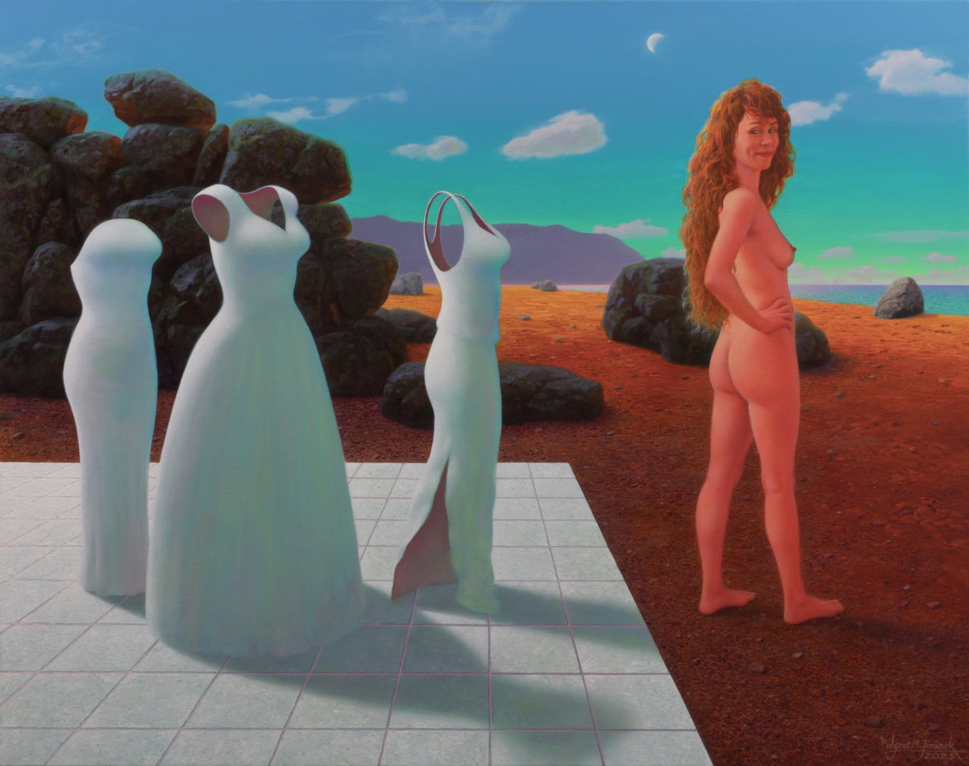 Miroslav Jiránek, Exuvie (Žena a móda), olej na plátně, 75 x 95 cm