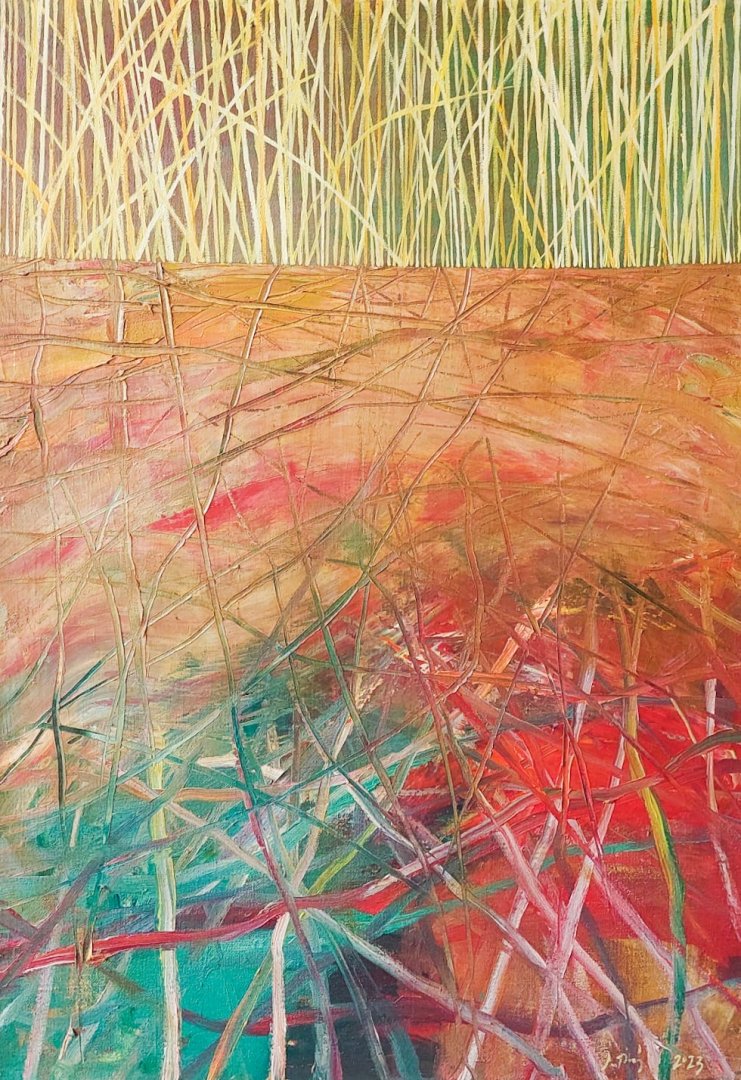 V polích, akryl na plátně, 100 x 70 cm